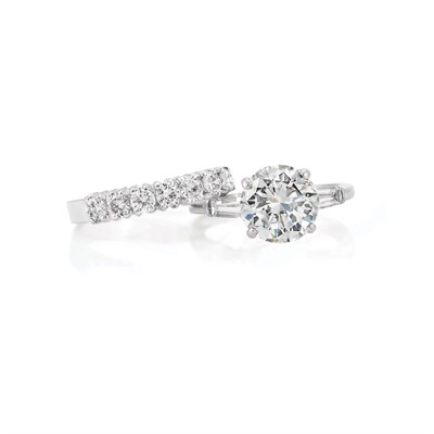 Lot 277 - Platinum and Diamond Ring and Guard Ring