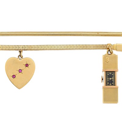 Lot 206 - Retro Gold Snake Chain Necklace and Charm Bracelet