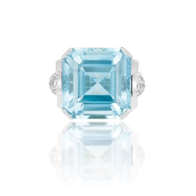 Lot 547 - Platinum, Aquamarine and Diamond Ring