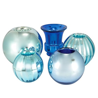 Lot 144 - Group of Five Blue Mercury Glass Vases Each...