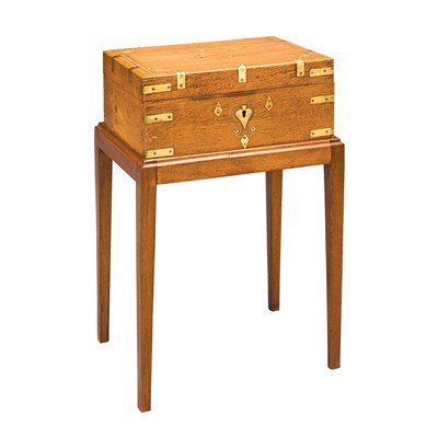 Lot 557 - Continental Brass Inlaid Oak Vanity Box on...