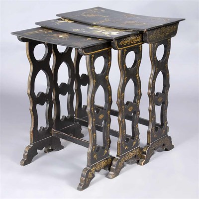 Lot 512 - Nest of Three Chinese Export Black Lacquered...