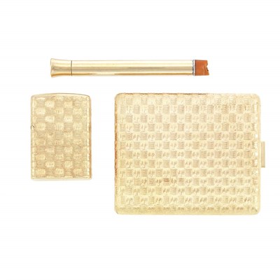 Lot 340 - Cigarette Case and Cigarette Lighter, Tiffany & Co. and Gold and Metal Cigarette Holder, Cartier