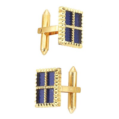 Lot 345 - Pair of Gentleman's Gold and Lapis Cufflinks