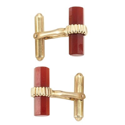 Lot 354 - Pair of Gentleman's Gold and Carnelian Cufflinks