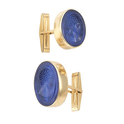 Lot 355 - Pair of Gentleman's Gold and Blue Glass Intaglio Seals