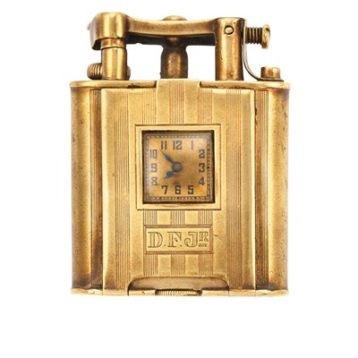 Lot 350 - Gold Cigarette Lighter with Watch, Dunhill