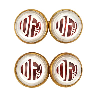Lot 352 - Pair of Gentleman's Gold and Reverse Painted Crystal Cufflinks