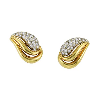 Lot 108 - Pair of Two-Color Gold and Diamond Earclips