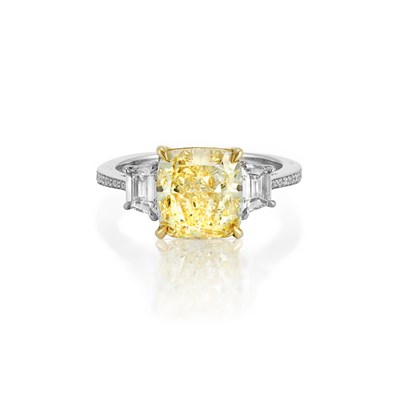 Lot 471 - Platinum, Gold, Fancy Light Yellow Diamond and Diamond Ring