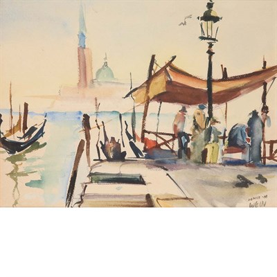 Lot 88 - Wein American, 20th Century Pontile on a Canal,...