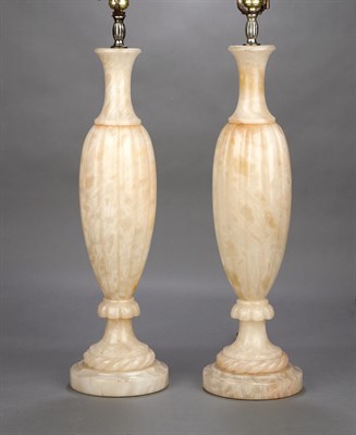 Lot 198 - Pair of Alabaster Lamps Each of columnar form,...