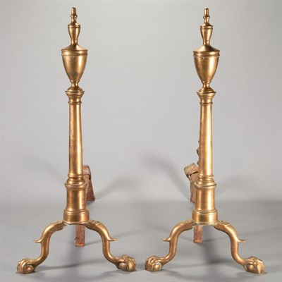 Lot 393 - Pair of Chippendale Style Brass Andirons Each...