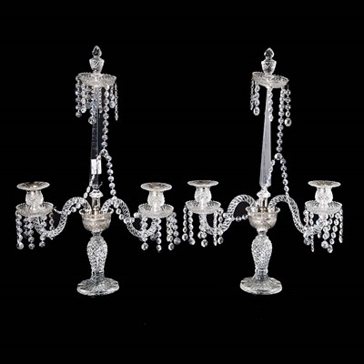 Lot 586 - Pair of George III Style Cut-Glass Two-Light...