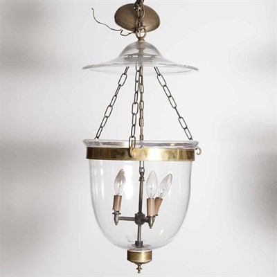 Lot 562 - George III Style Brass and Glass Hall Lantern...