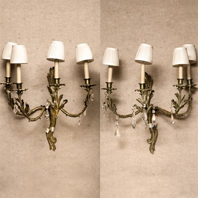 Lot 268 - Pair of Louis XV Style Gilt-Bronze Three-Light...