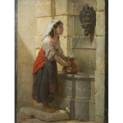 Lot 59 - Auguste Hadamard French, 1823-1886 Girl at a...