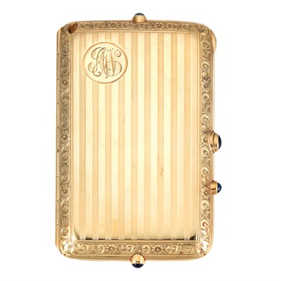 Lot 129 - Gold Compact with Cabochon Sapphire Button