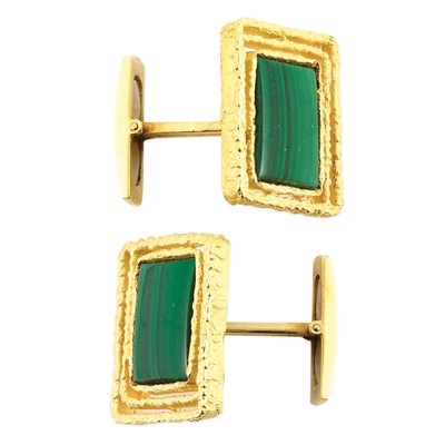 Lot 181 - Pair of Gold and Malachite Cufflinks