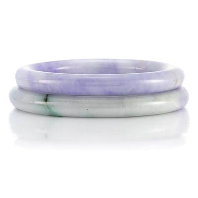 Lot 215 - Pair of Bicolor Jade Bangle Bracelets