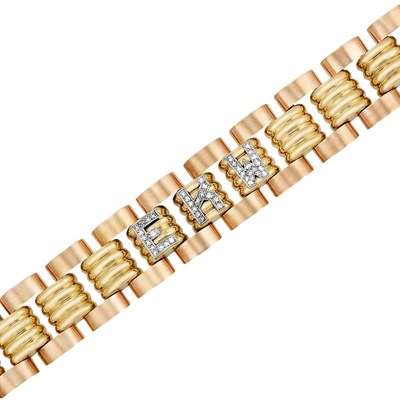 Lot 144 - Tricolor Gold and Diamond Monogram Bracelet