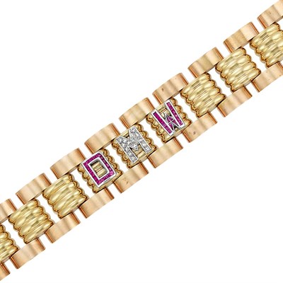 Lot 142 - Tricolor Gold, Diamond and Ruby Monogram Bracelet