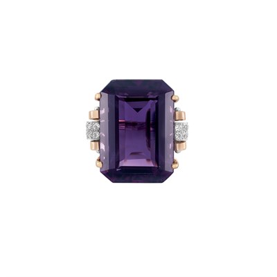 Lot 89 - Two-Color Gold, Amethyst and Diamond Ring