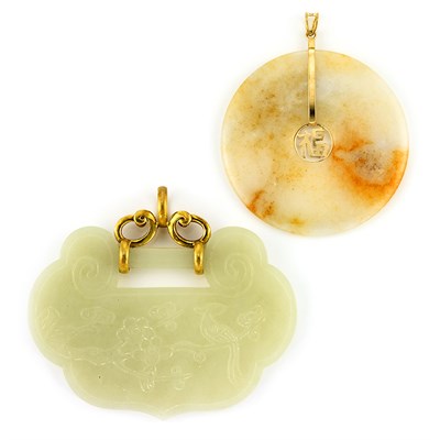 Lot 927 - Two Gold and Jade Pendants