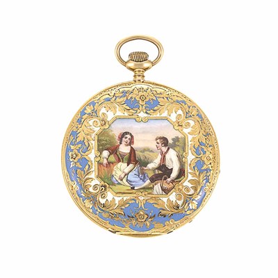 Lot 80 - Lady's Antique Gold and Enamel Pair Case Pendant-Watch