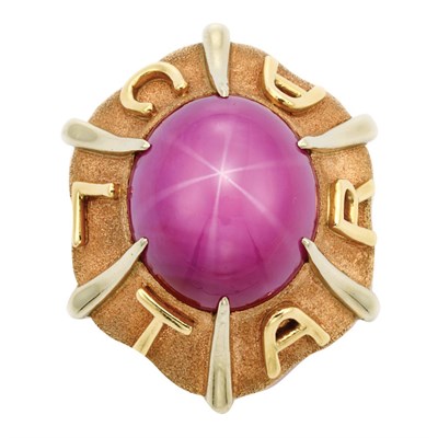 Lot 63 - Gold and Synthetic Star Ruby Clip-Brooch