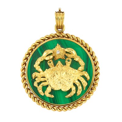 Lot 465 - Gold, Malachite and Diamond Crab Pendant, Van Cleef & Arpels