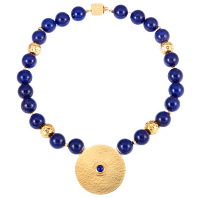 Lot 126 - Gold and Lapis Bead Necklace