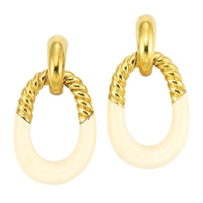 Lot 24 - Pair of Gold and Ivory Door Knocker Earclips