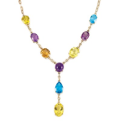 Lot 112 - Silver, Blue Topaz, Amethyst, Citrine and Lemon Quartz Necklace