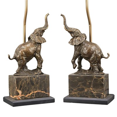 Lot 209 - Pair of Bronze Elephant-Form Lamps Height 13...
