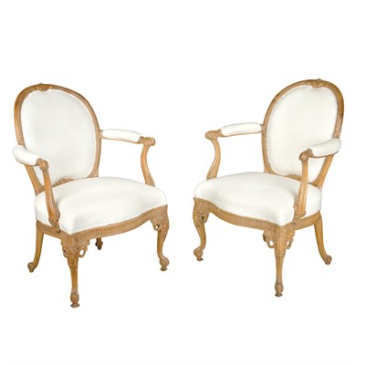 Lot 374 - Pair of George III Limewood Armchairs...