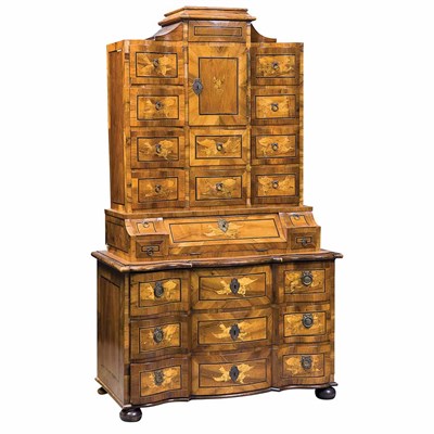 Lot 243 - German Baroque Marquetry Inlaid Walnut Bureau...