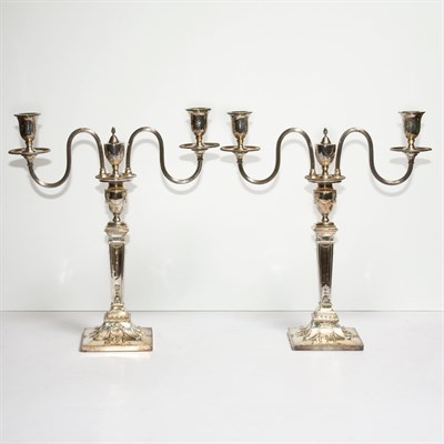 Lot 320 - Pair of Silver Plated Three-Light Candelabra...