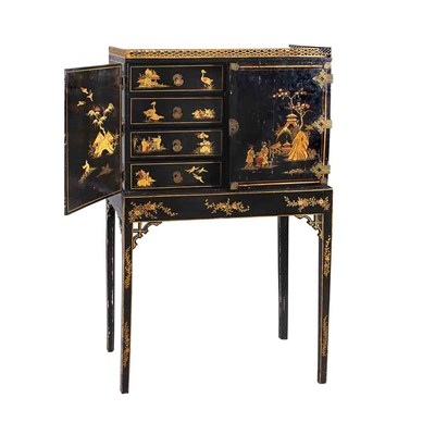 Lot 104 - George III Style Chinoiserie Decorated Black...