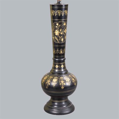 Lot 22 - Japanese Etched and Painted Brass Vase Mounted...
