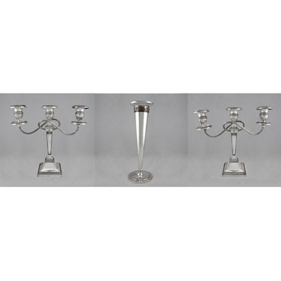 Lot 102 - Pair of Neoclassical Style Silver Plated Three-...