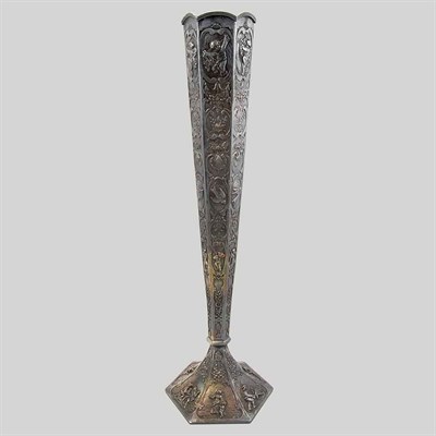 Lot 98 - Silver Plated Vase Repousse with cherubs,...
