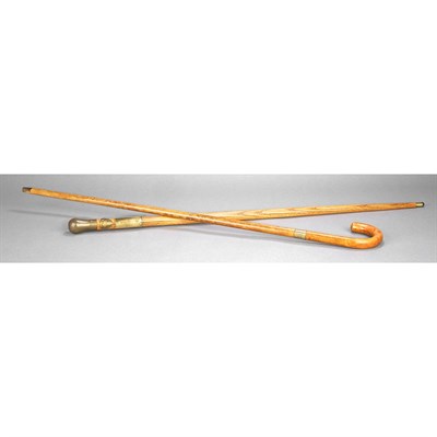 Lot 369 - Two Wood Canes One inscribed DF on 14 kt. gold,...