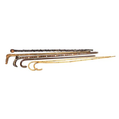 Lot 368 - Group of Six Canes Including an inlaid Turkish...