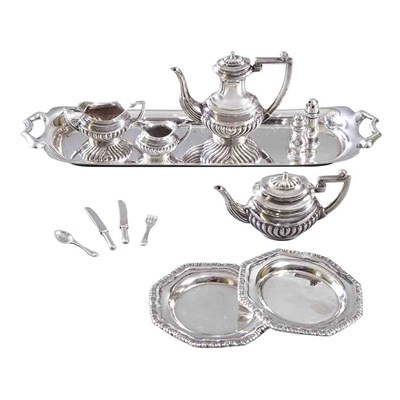 Lot 23 - English Silver Miniature Tea Service...