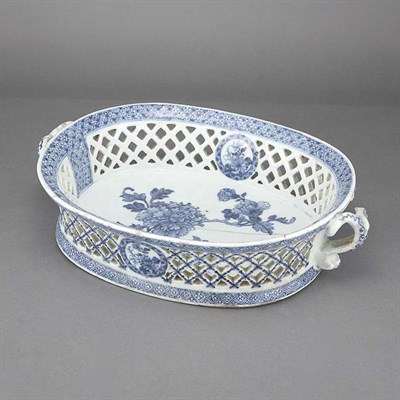 Lot 318 - Chinese Blue and White Glazed Porcelain Basket...