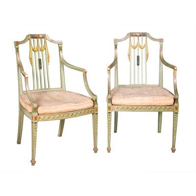 Lot 571 - Pair of George III Painted Armchairs Each...