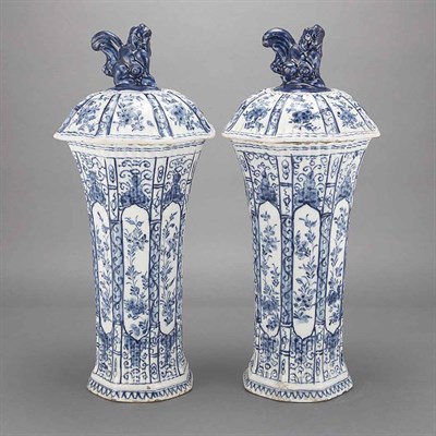 Lot 159 - Pair of Delft Blue and White Jars Each of...