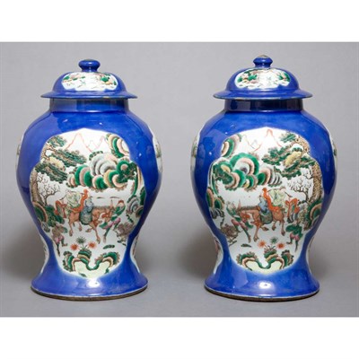 Lot 416A - Pair of Chinese Blue Ground Famille Verte...