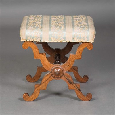 Lot 262 - French Rosewood Upholstered X-Form Stool